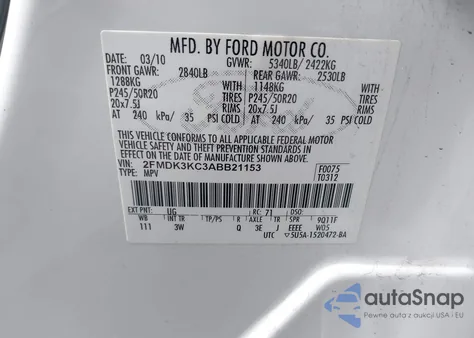 2010 Ford Edge Limited из США, поврежденный, VIN 2FMDK3KC3ABB21153